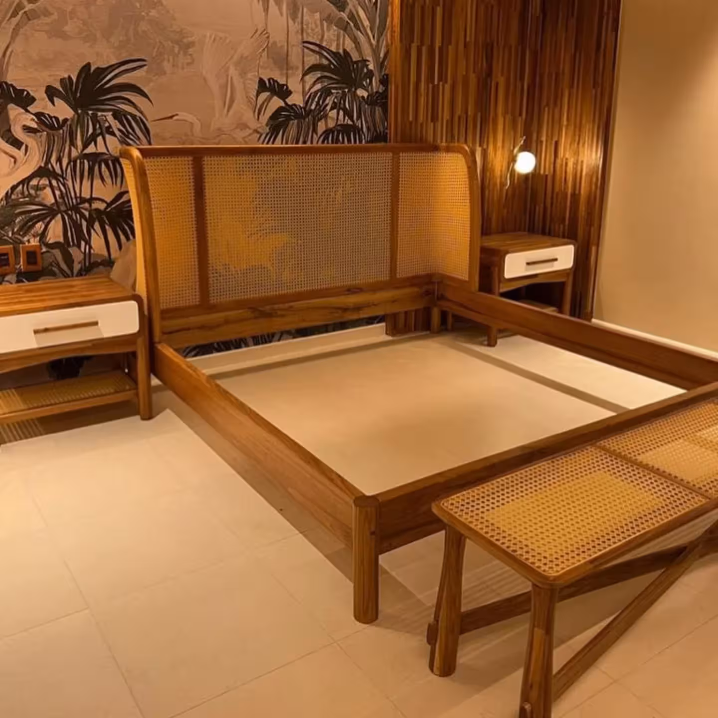 5 x 6 Rattan Bed with Rattan Headboard & Footboard