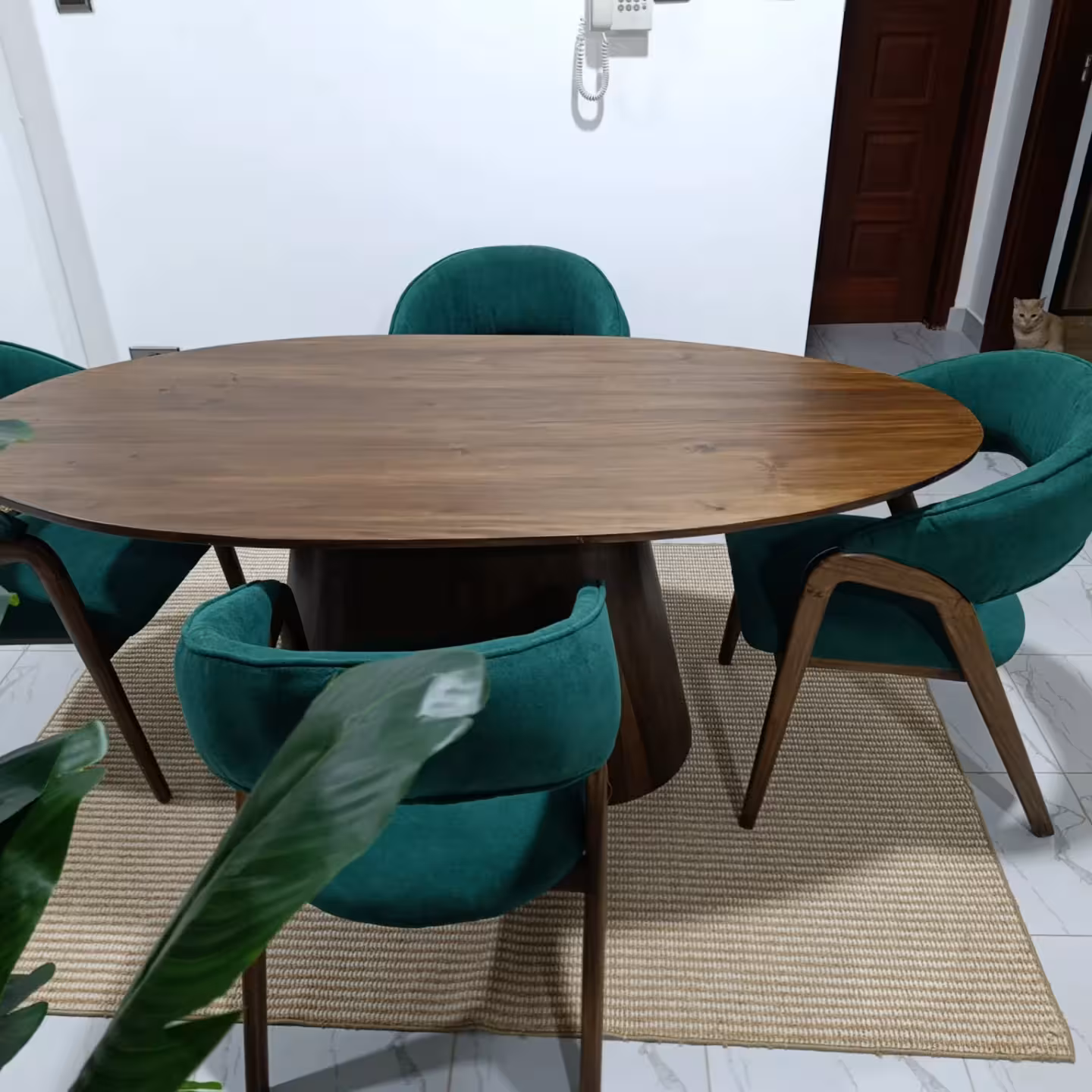 Oval Wood Table & Green Chairs