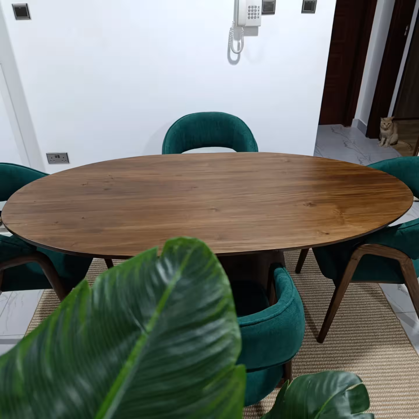Oval Wood Table & Green Chairs alternate view