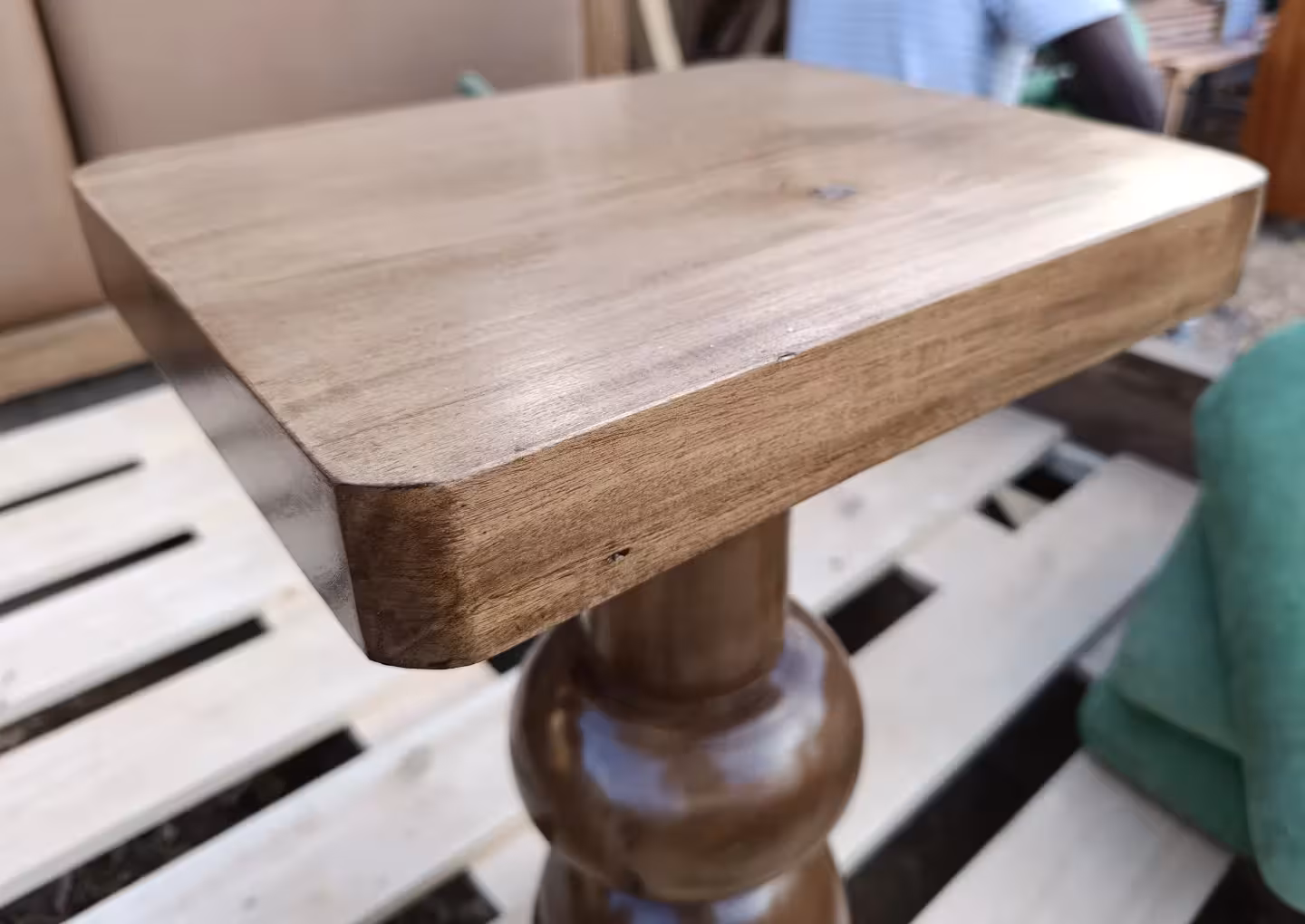 Square Top Wood Table with Pedestal Base
