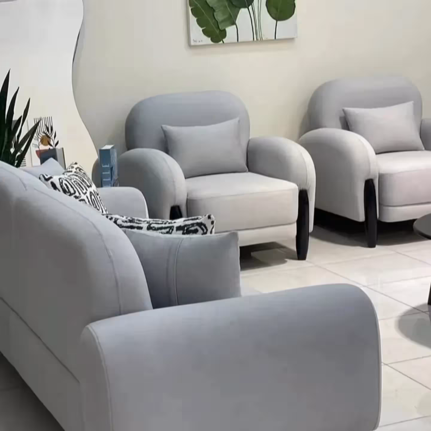 Light Grey Fabric Seven-Seater Sectional Sofa