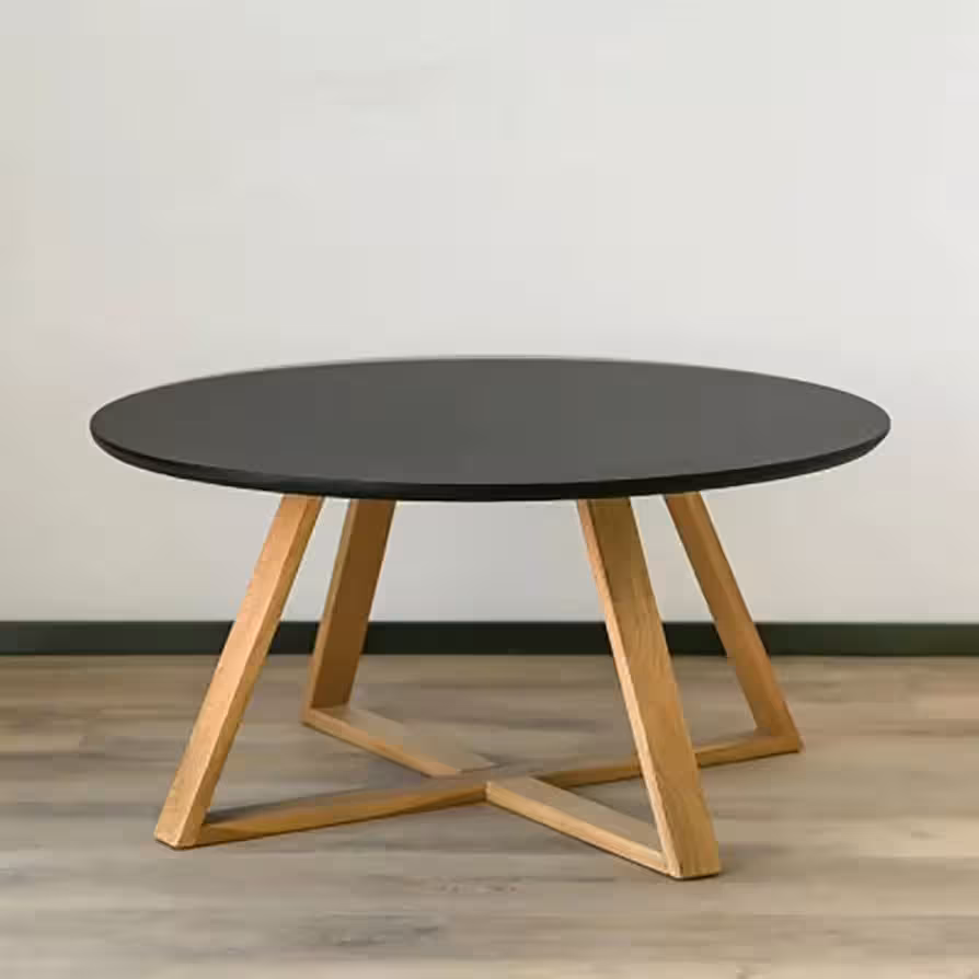 Round Wood End/Side Table with X Base