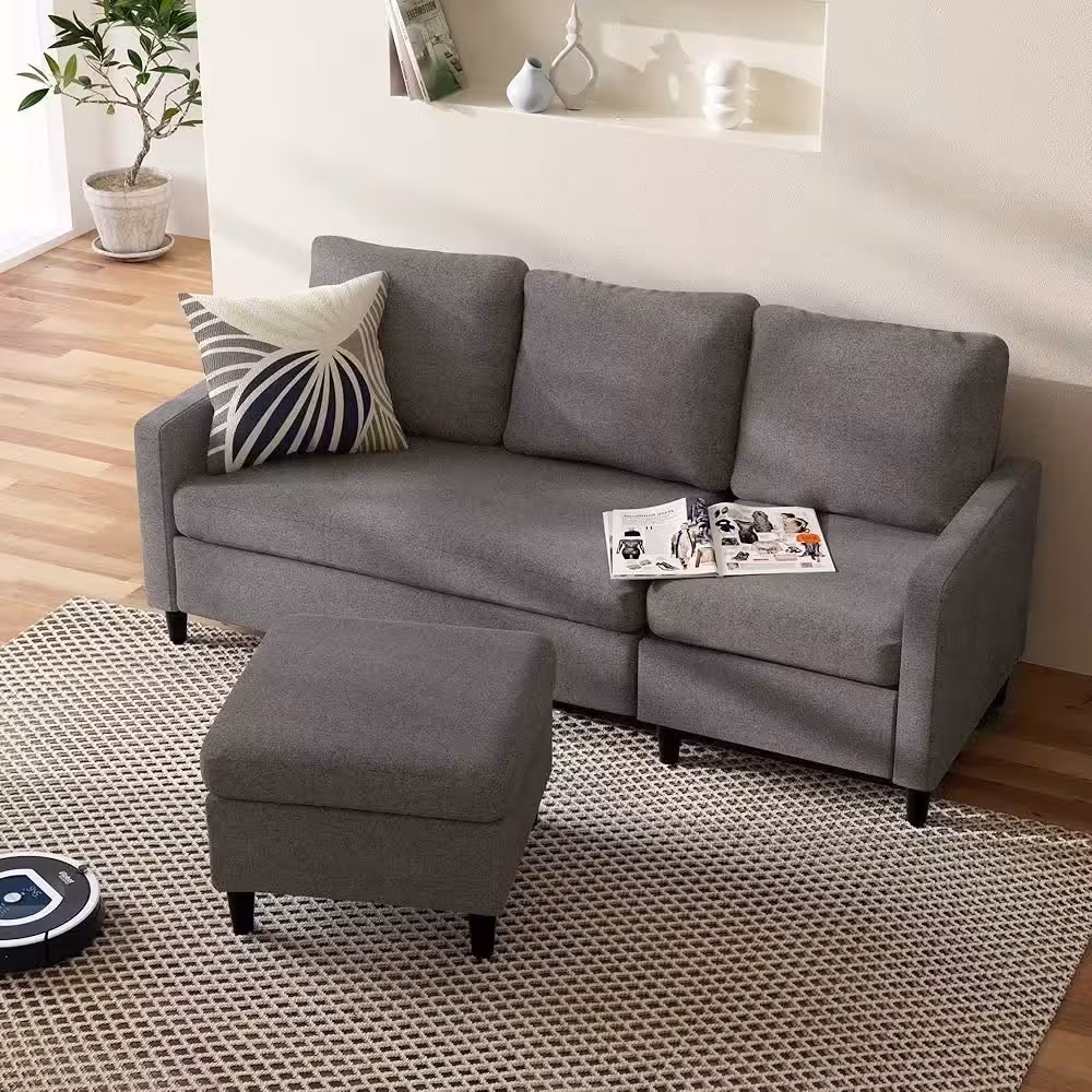 Light Grey Reversible Sectional with Ottoman