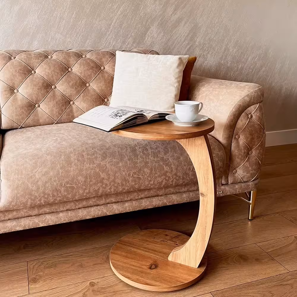 C-Shaped Rolling Side Table