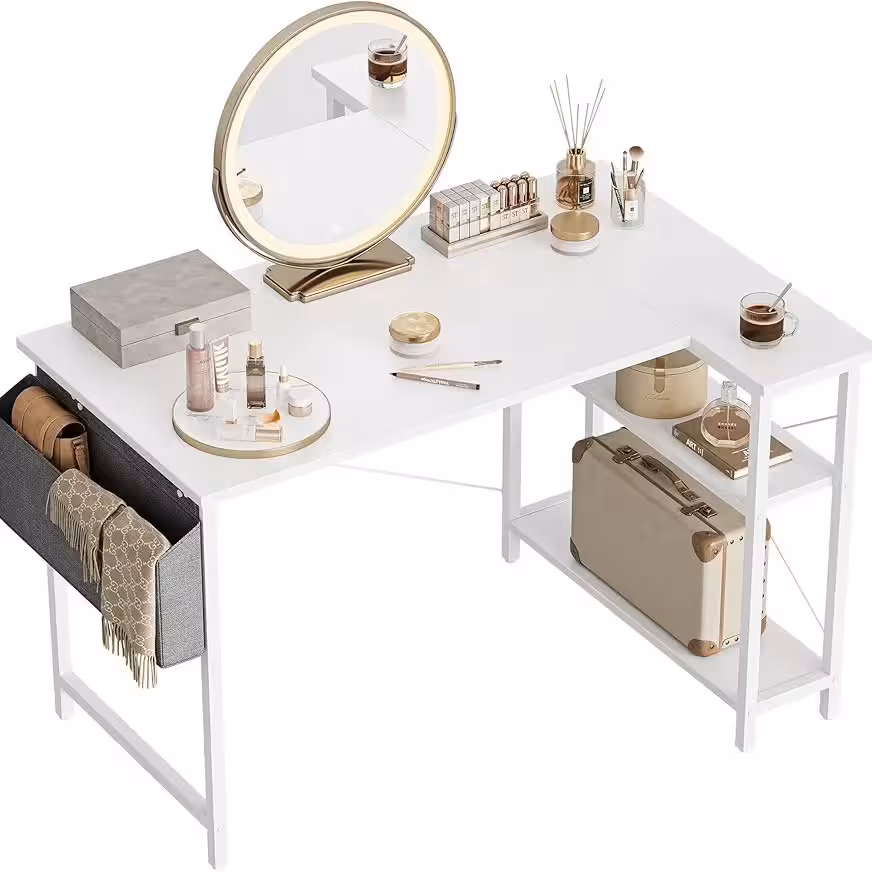 47-Inch L-Shaped Computer Desk with Storage Shelves