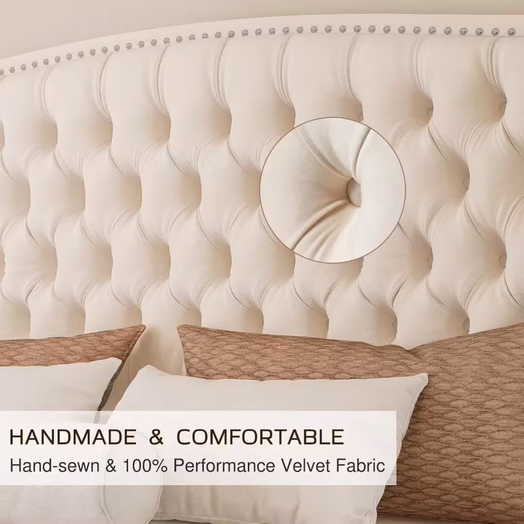 King Size Cream Wingback Tufted Bed