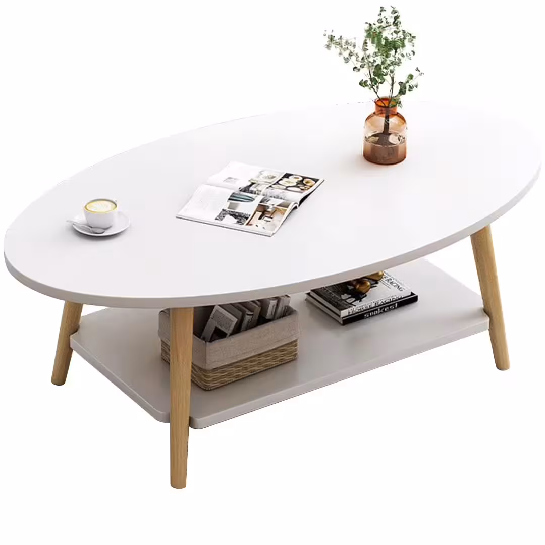White Oval Coffee Table with Storage