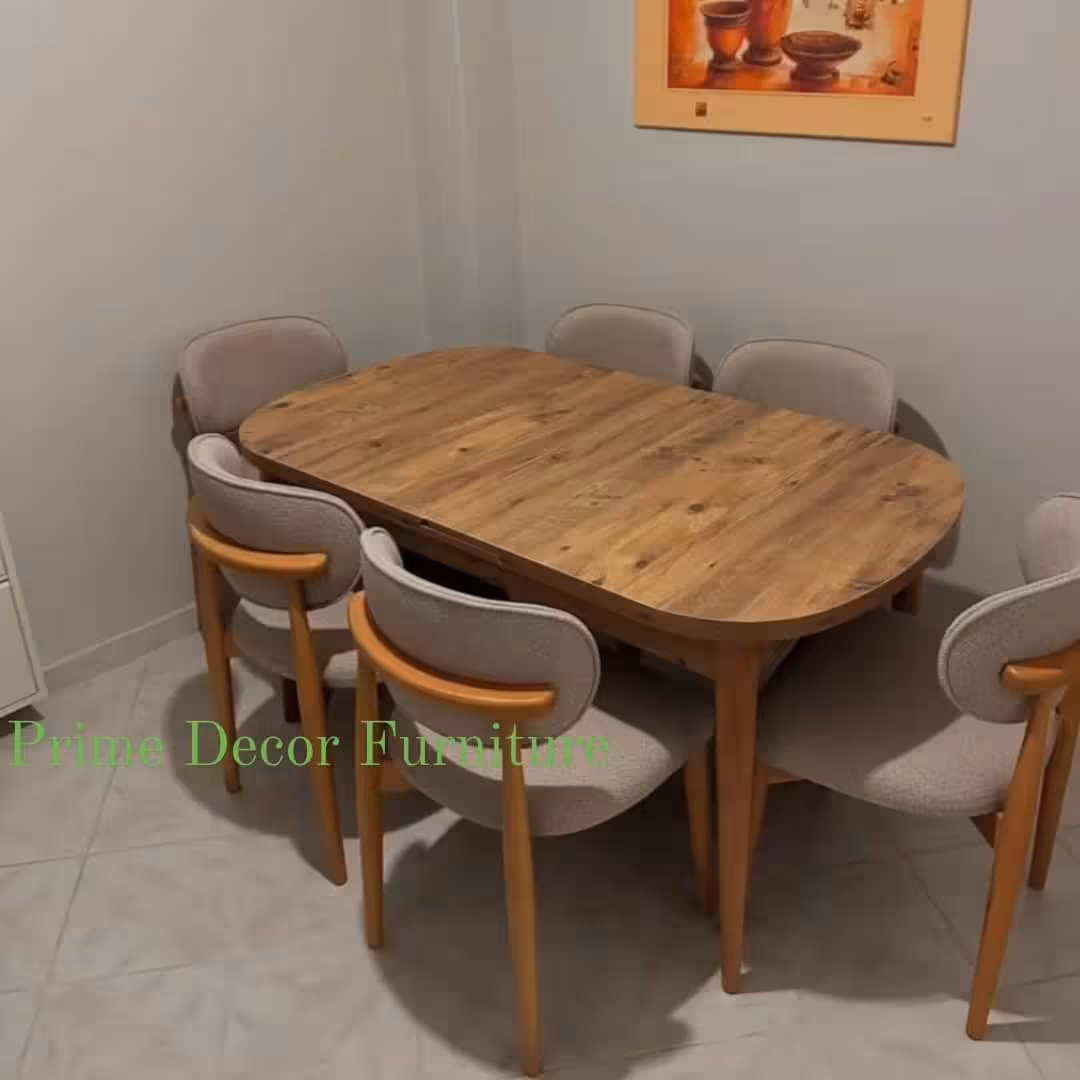 Luxurious Modern Extendable Dining Table Set with 6 Upholstered Chairs