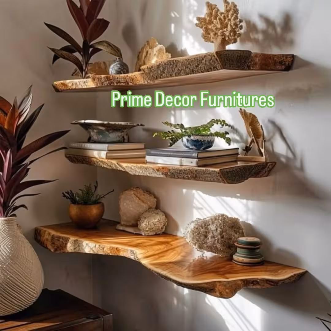 Natural Live Edge Floating Solid Wood Wall Shelves