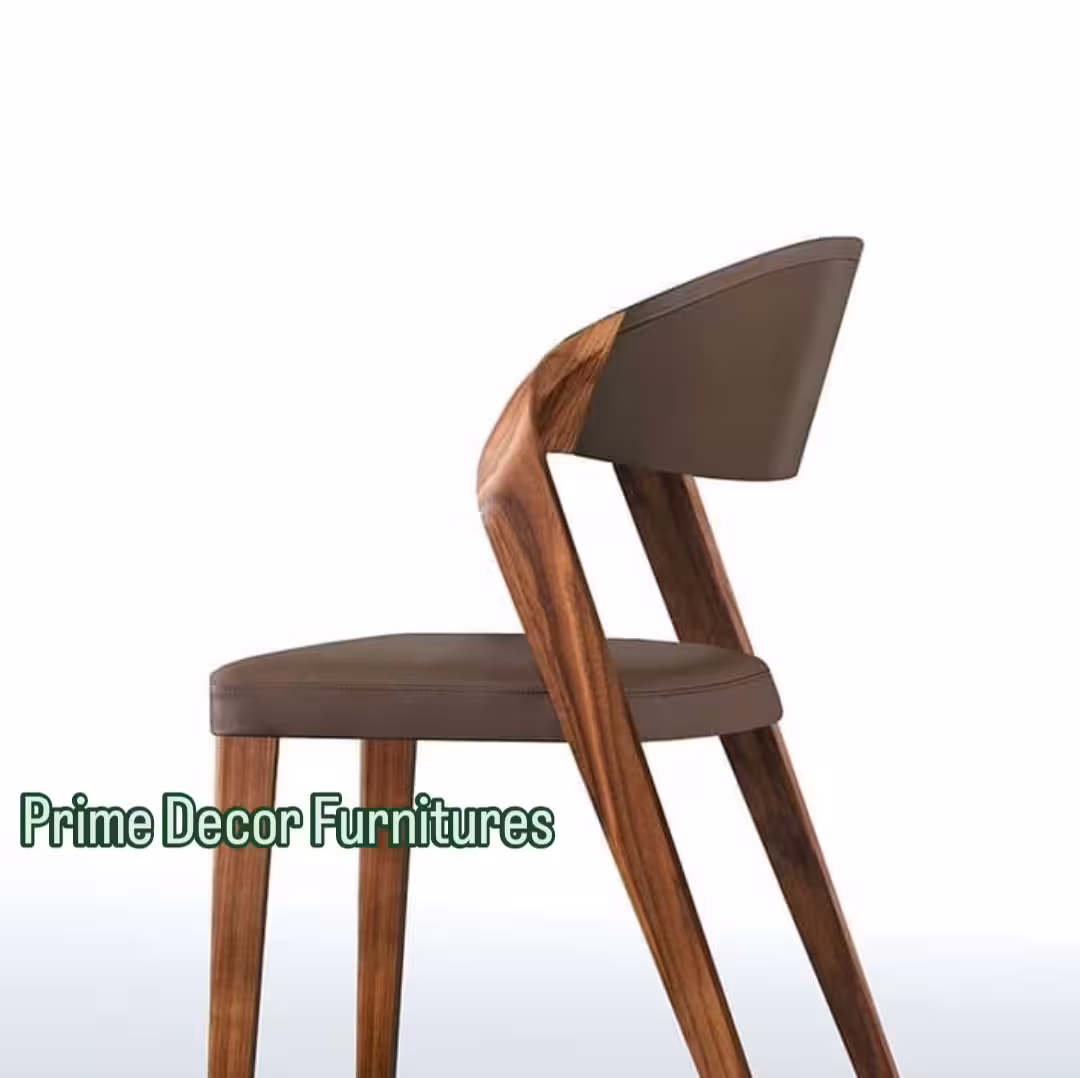 Contemporary Curved Walnut Wood Dining Chair with Upholstered Seat