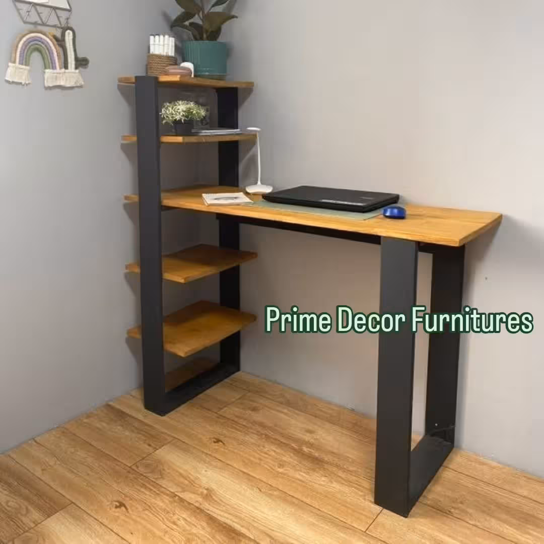Modern Industrial Desk with Integrated Shelving Unit