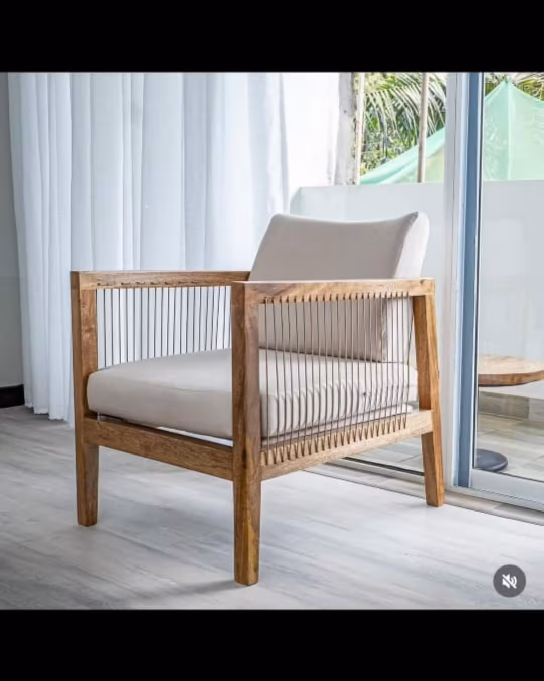 Modern Bohemian Wood Frame Lounge Armchair with Rope Accents