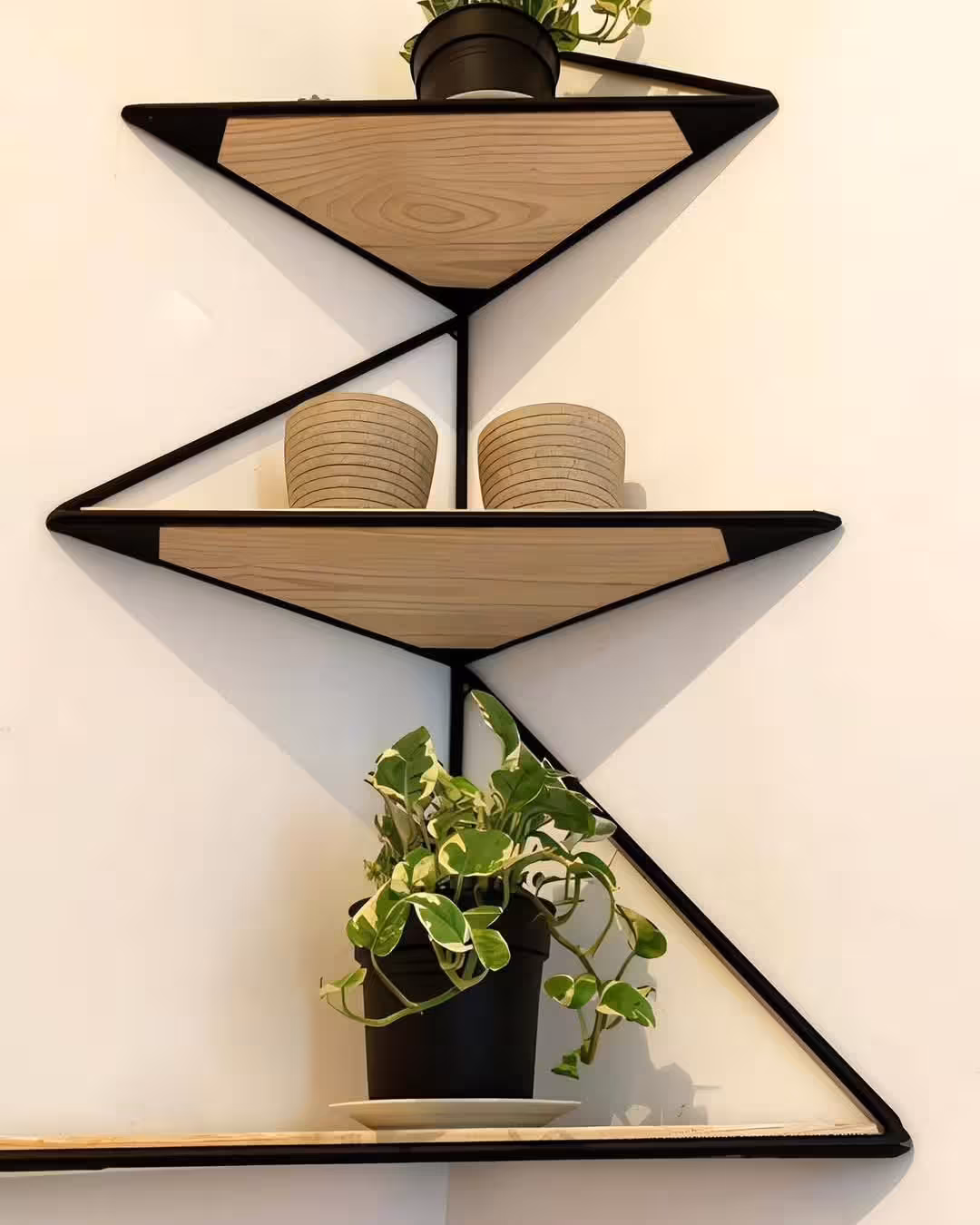 Modern Geometric Black Metal Frame Corner Wall Shelf