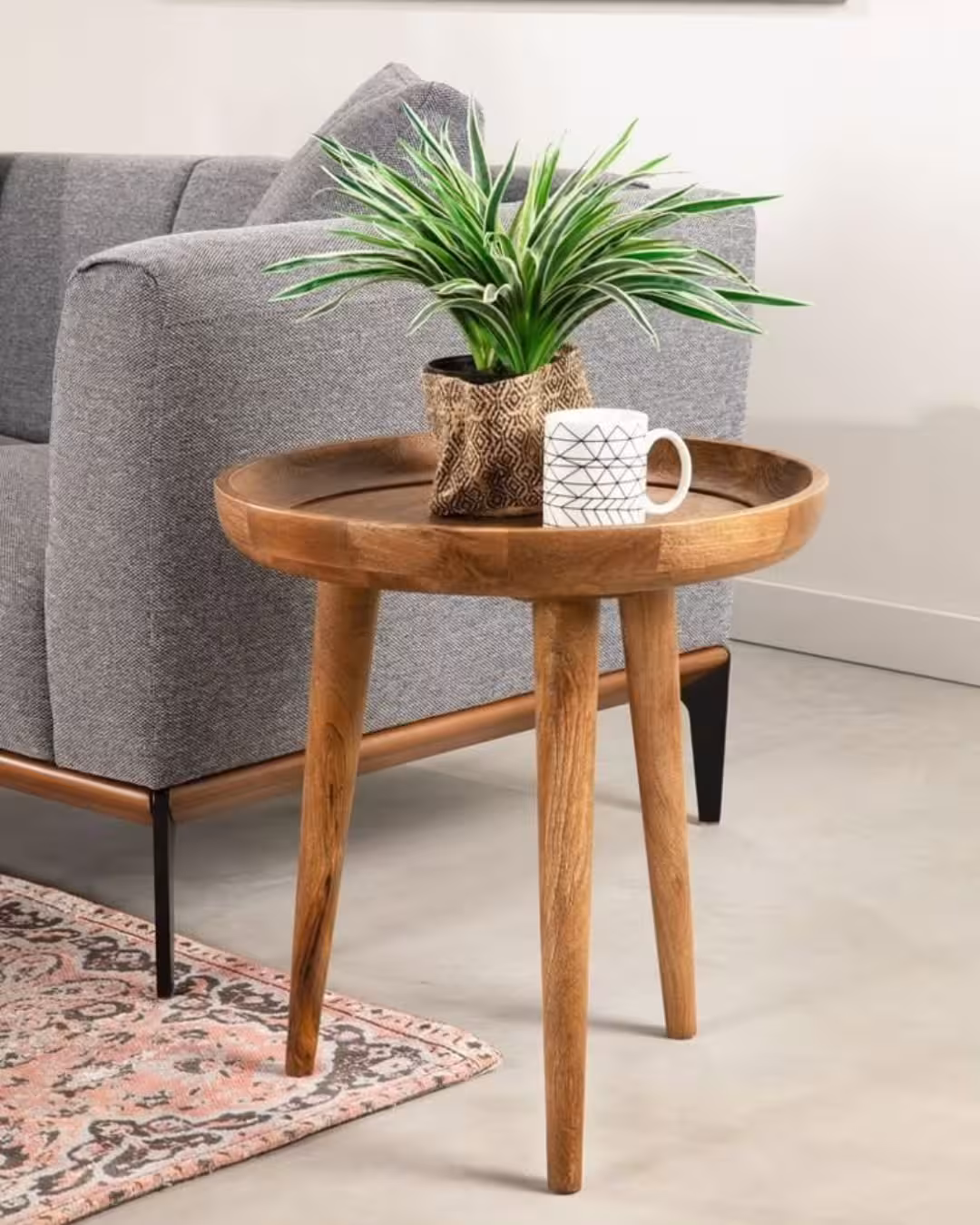 Mid-Century Modern "Orbital" Tripod Mango Wood Side Table