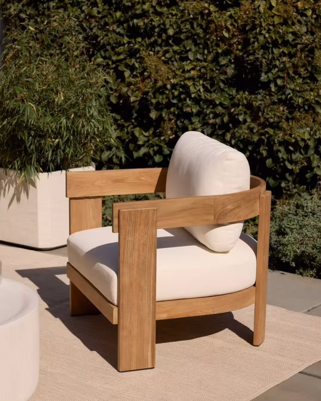 Modern Curved Teak Outdoor Lounge Armchair with Weather-Resistant Cushions