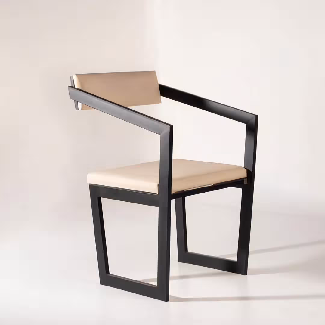 Geometric Black Frame Accent Chair with Beige Cushions