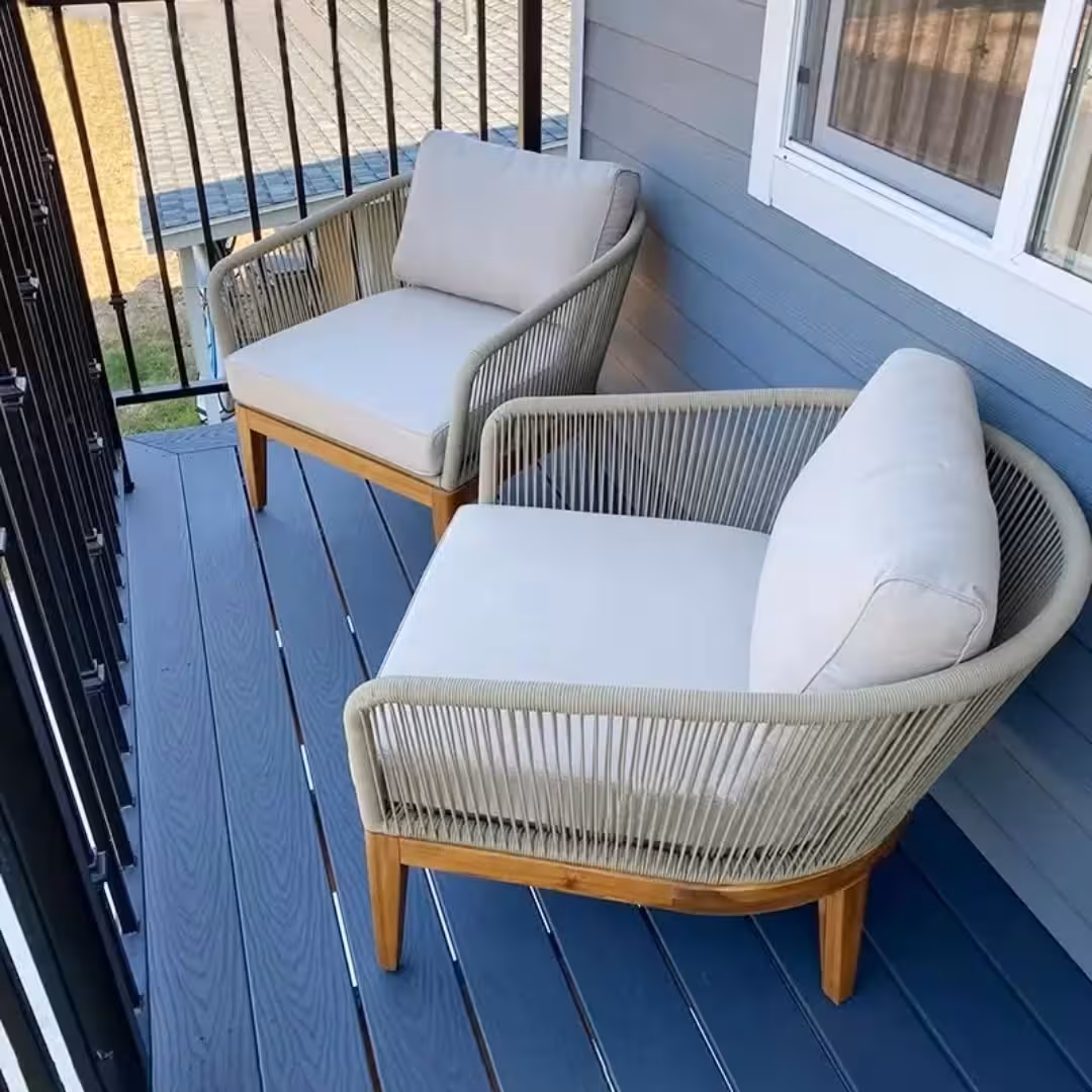 Set of 2 Modern Woven Rope Outdoor Lounge Chairs with Cushion