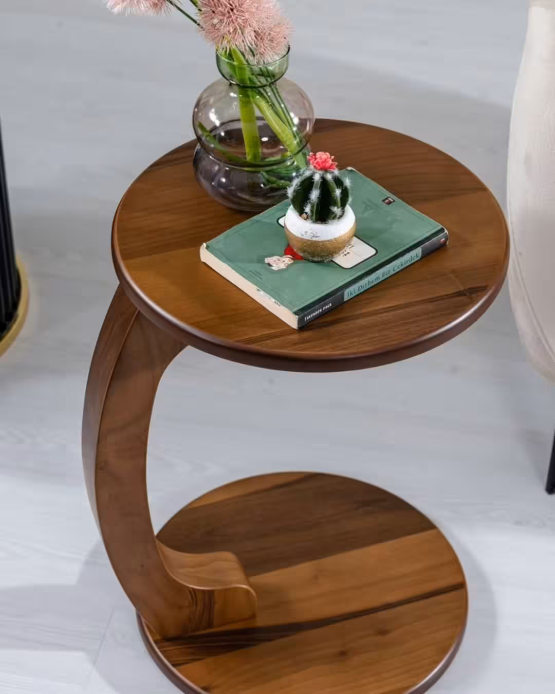 Retro Mid-Century Round C-Shaped Couch End Table