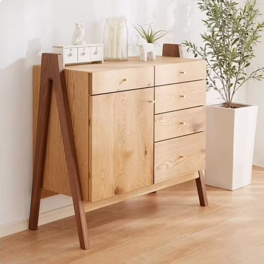 Mid-Century Modern Two-Tone Sideboard with Gold-Toned Hardware