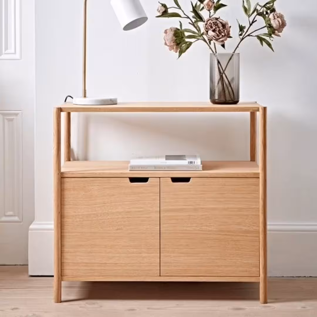 Scandinavian Blonde Oak Two-Door Storage Console