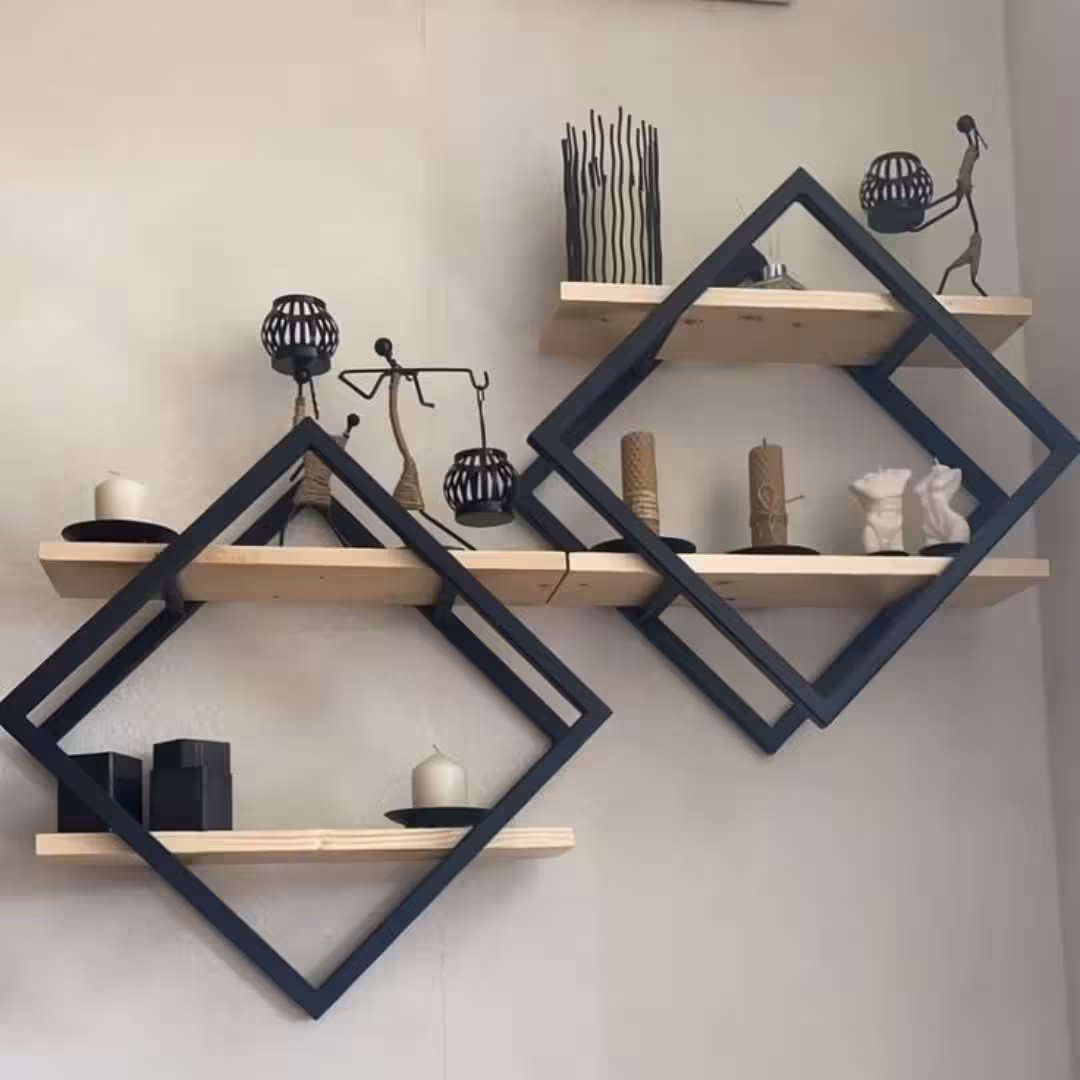 Modern Geometric Diamond Floating Wall Shelves (Set of 2A)