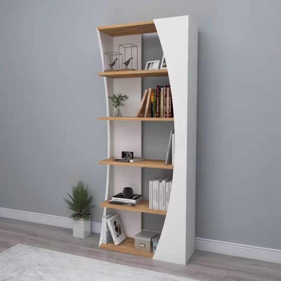Contemporary Asymmetrical Curved 5-Tier Display Shelf