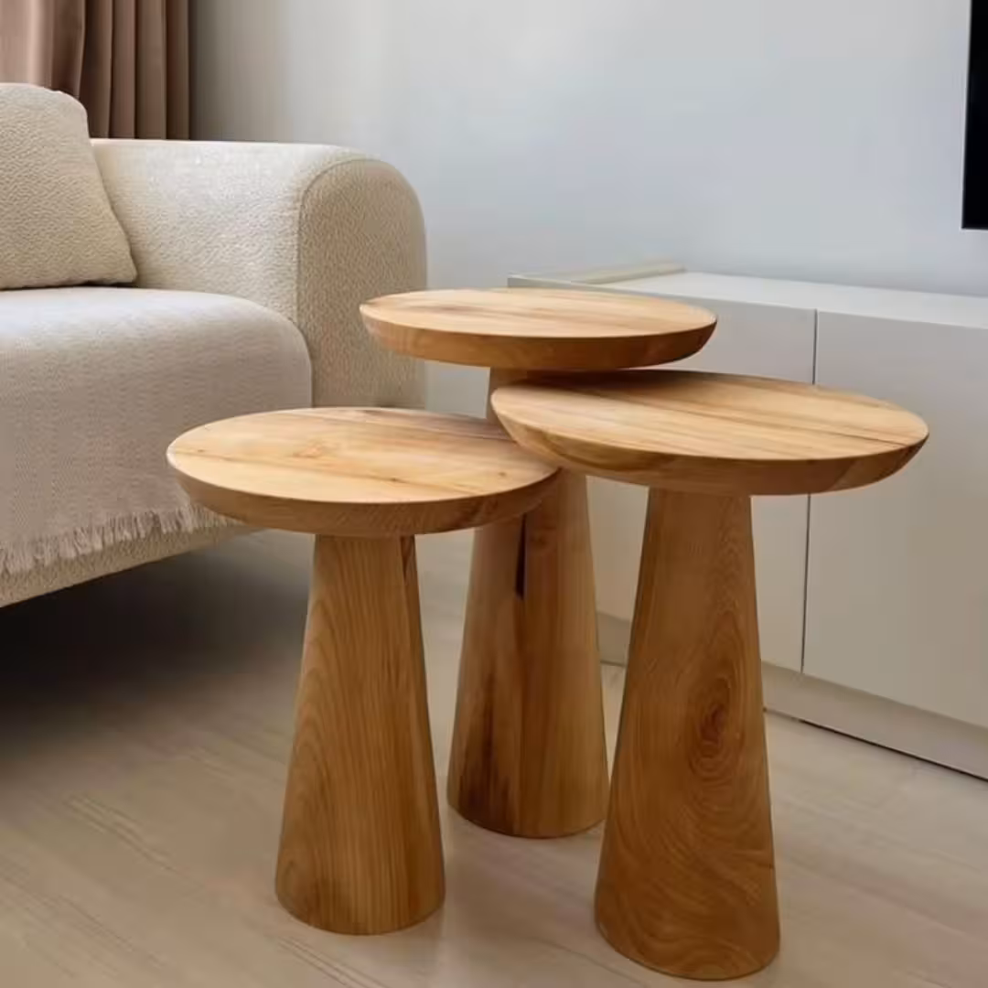 Artisanal Solid Wood Mushroom Nesting Tables (Set of 3)