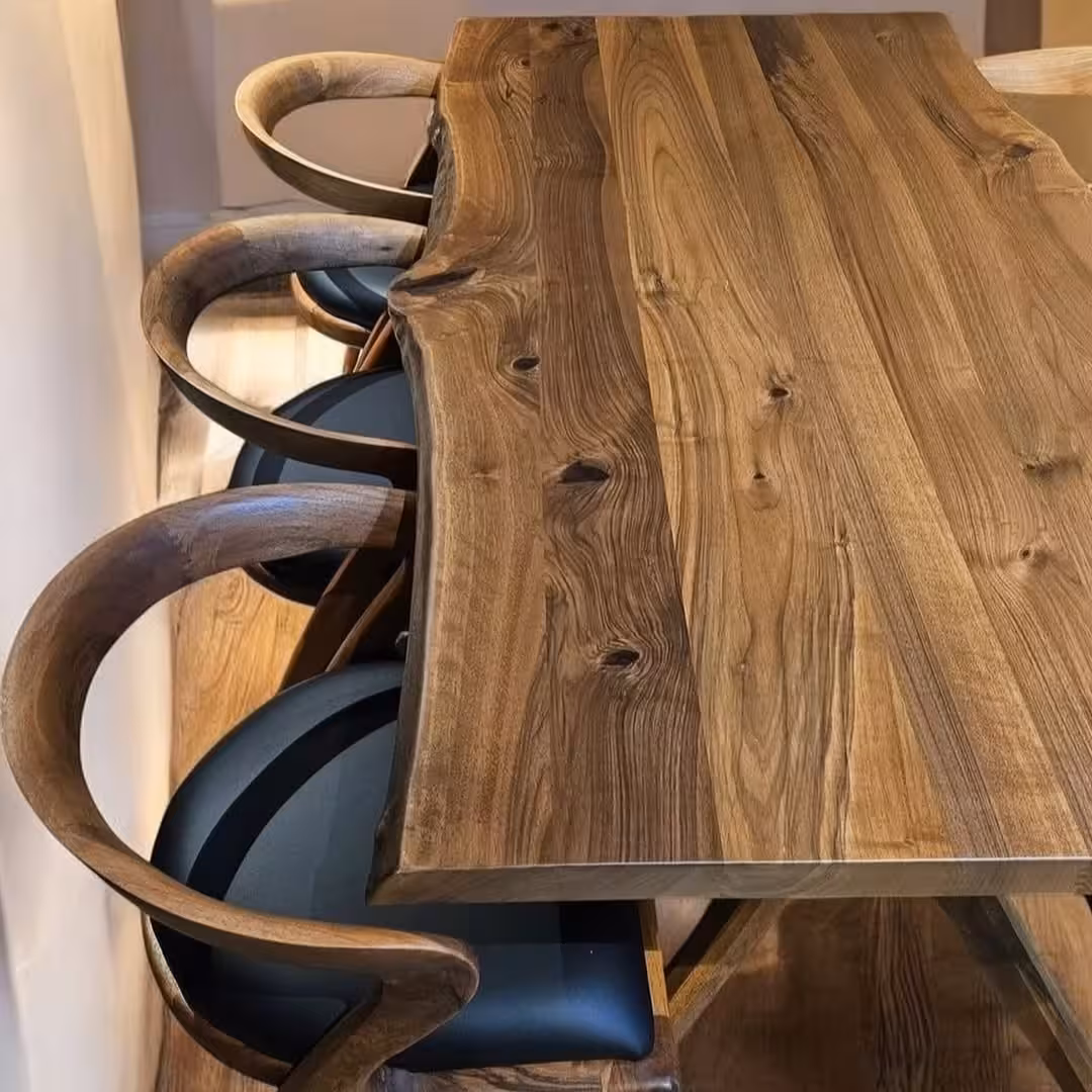 Natural Wood Live Edge Dining Set (6+1)