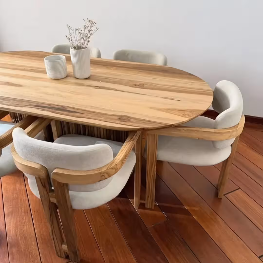 The Ellipse Teak Artisan Dining Suite (Oval Table & 6 Sculptural Chairs)