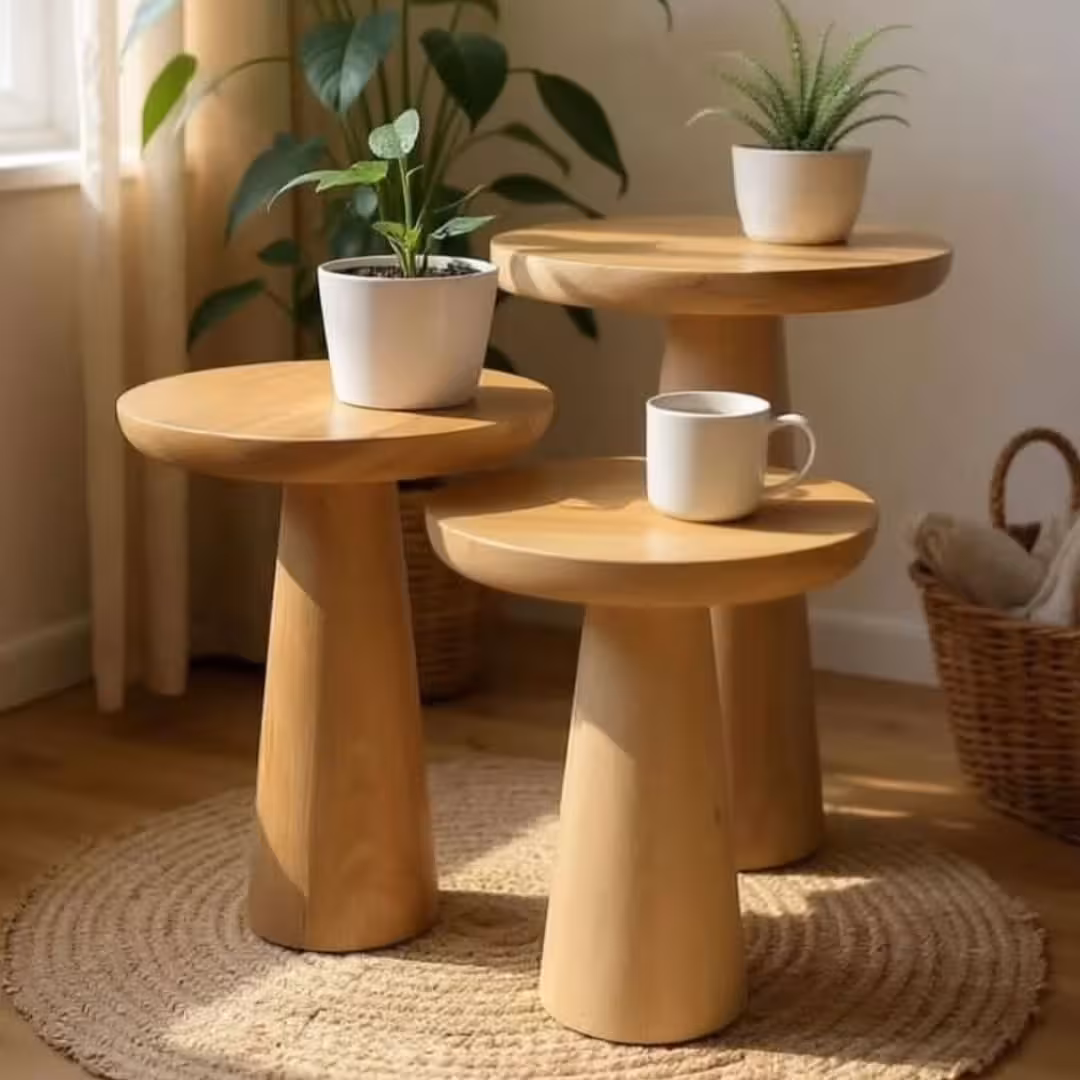 Solstice Mushroom Artisan Side Table Trio