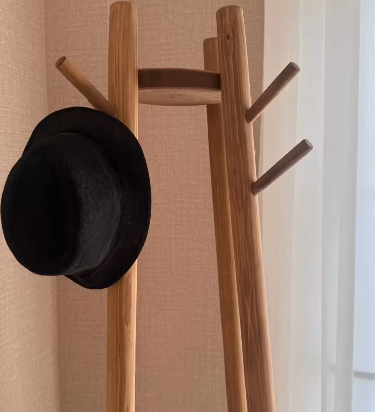 Bohan Oak Tripod Standing Rack & Basket