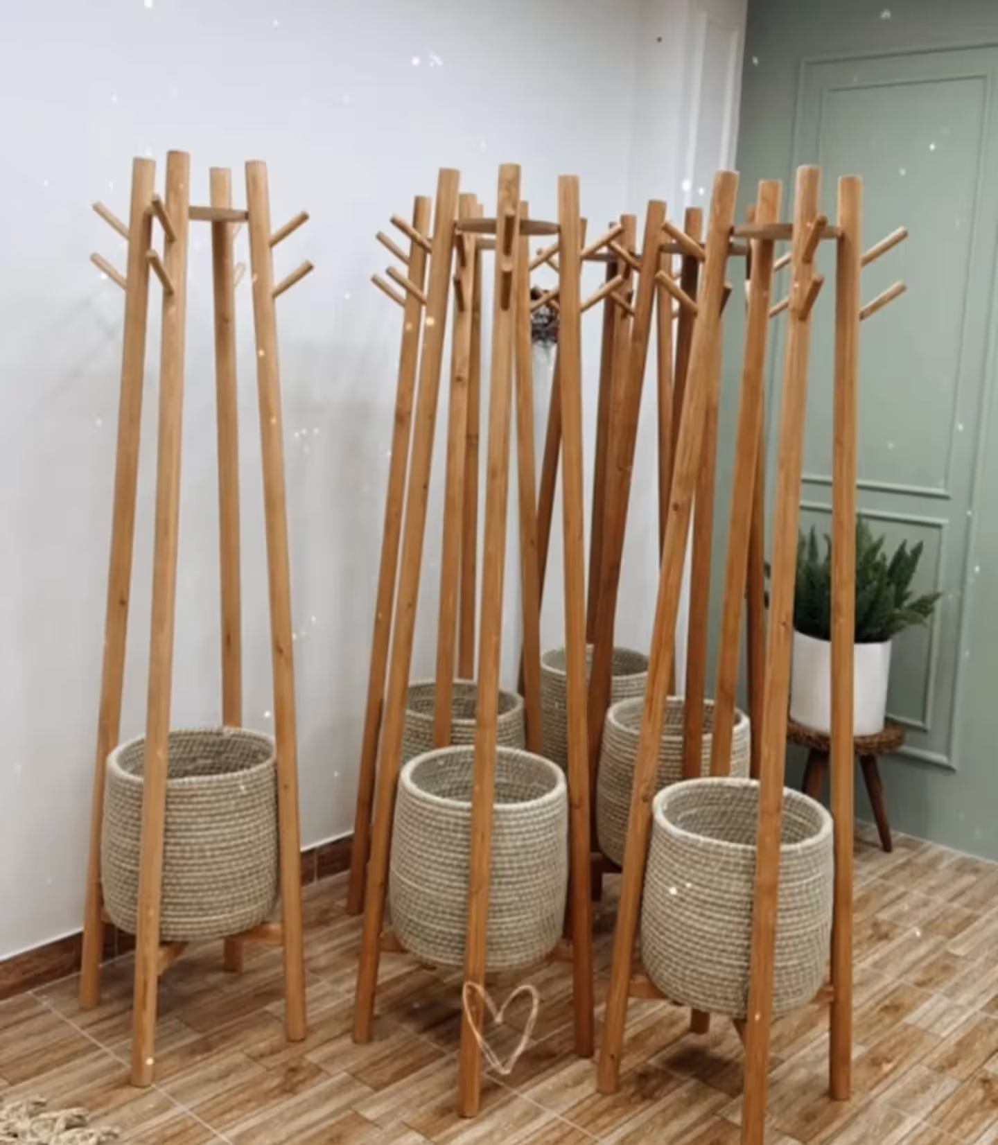 Bohan Oak Tripod Standing Rack & Basket