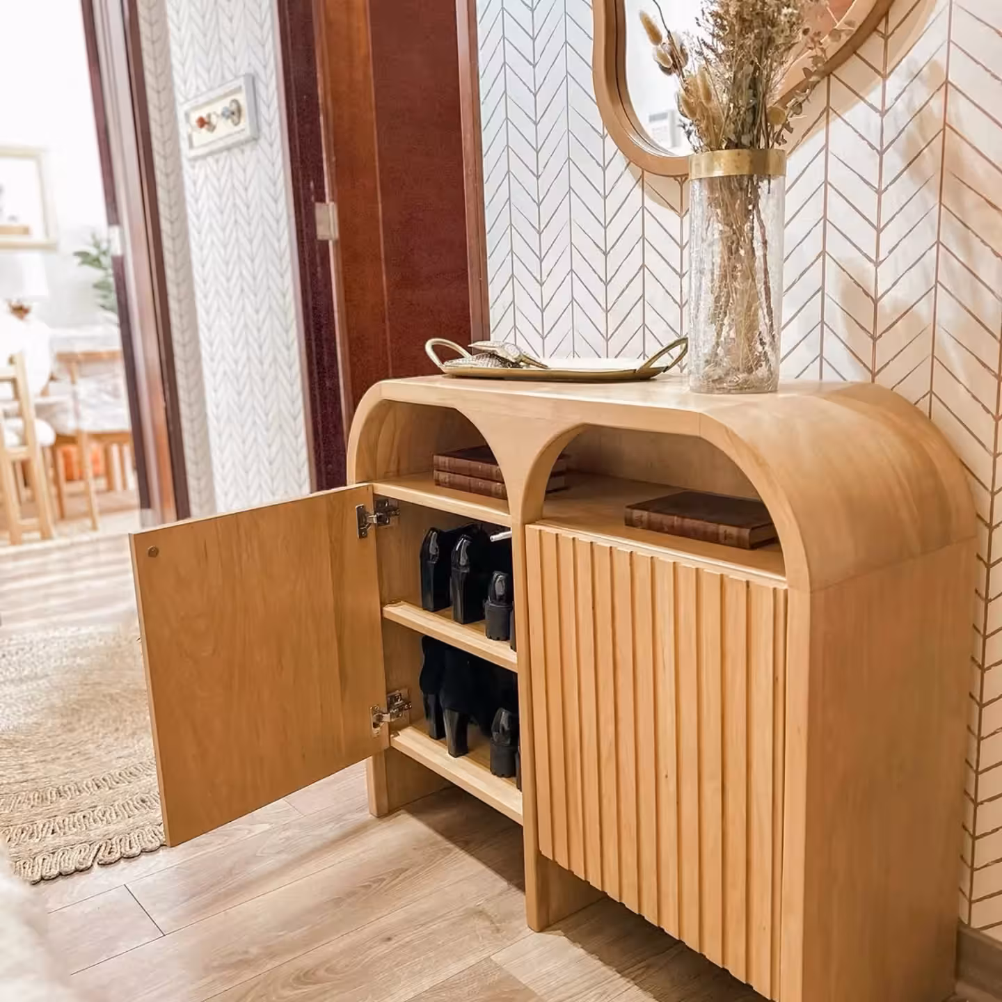 Curved Horizon Entryway Console & Shoe Cabinet