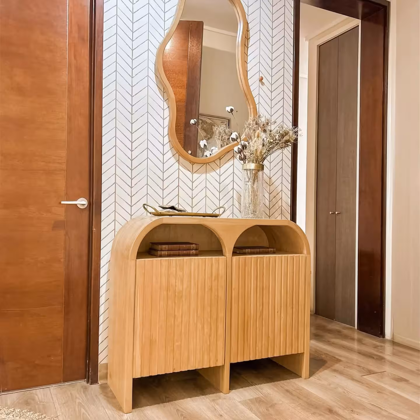 Curved Horizon Entryway Console & Shoe Cabinet