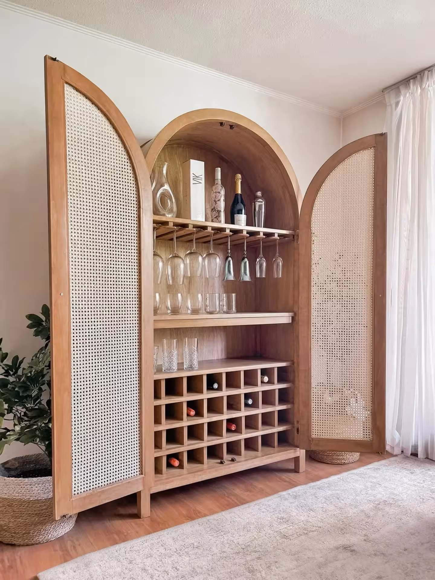 Bohan Arched Cane Bar Cabinet