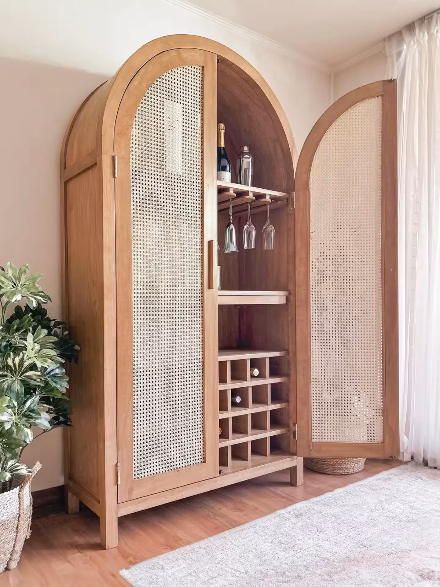 Bohan Arched Cane Bar Cabinet