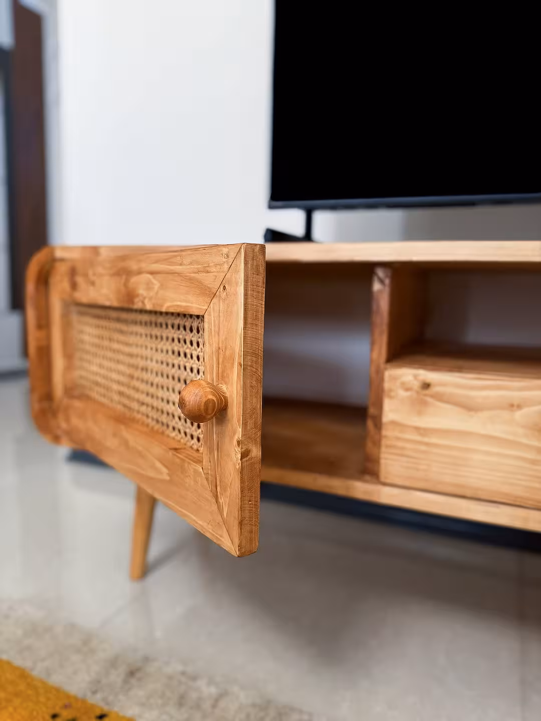 Mid-Century Modern Rattan Accent Media Console