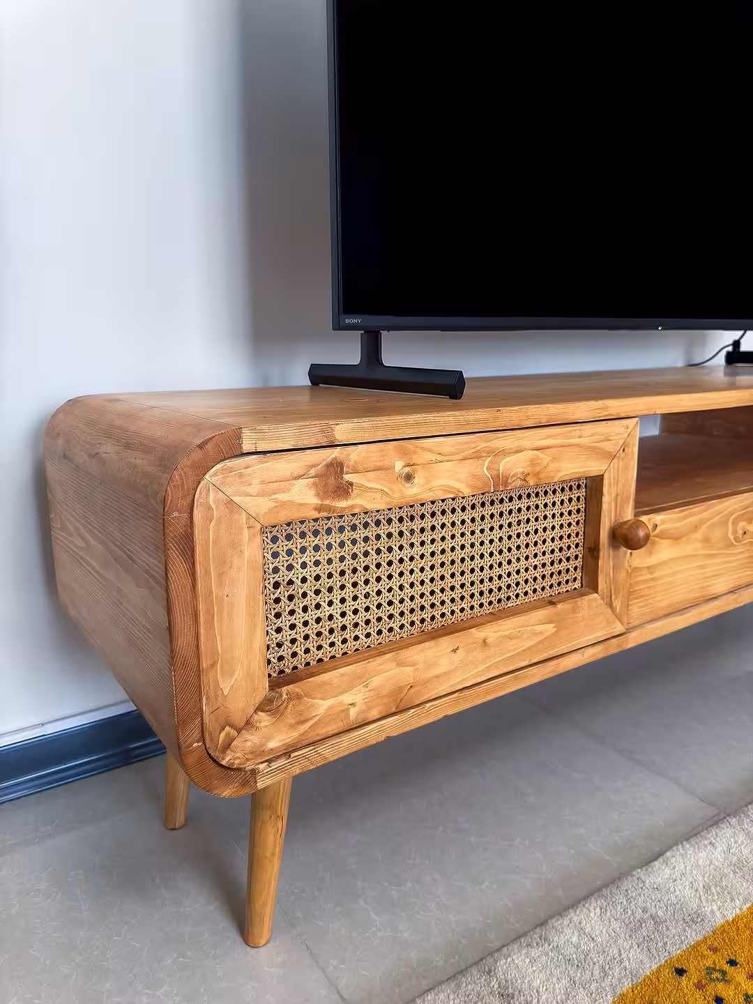 Mid-Century Modern Rattan Accent Media Console