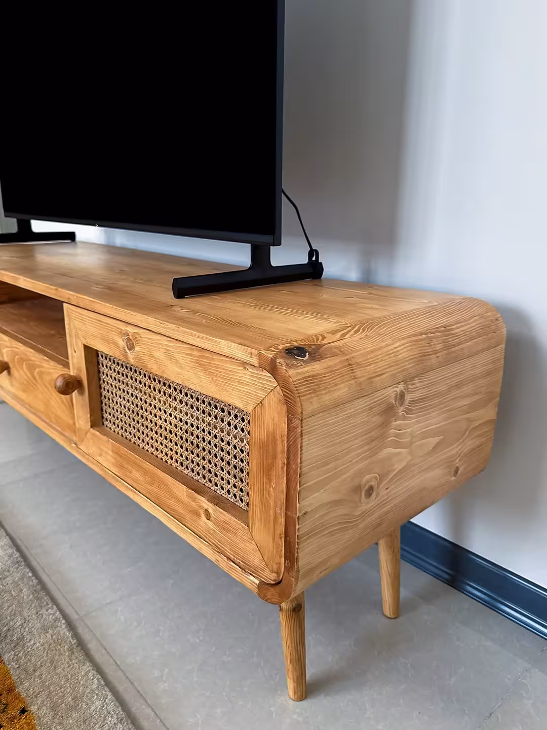 Mid-Century Modern Rattan Accent Media Console