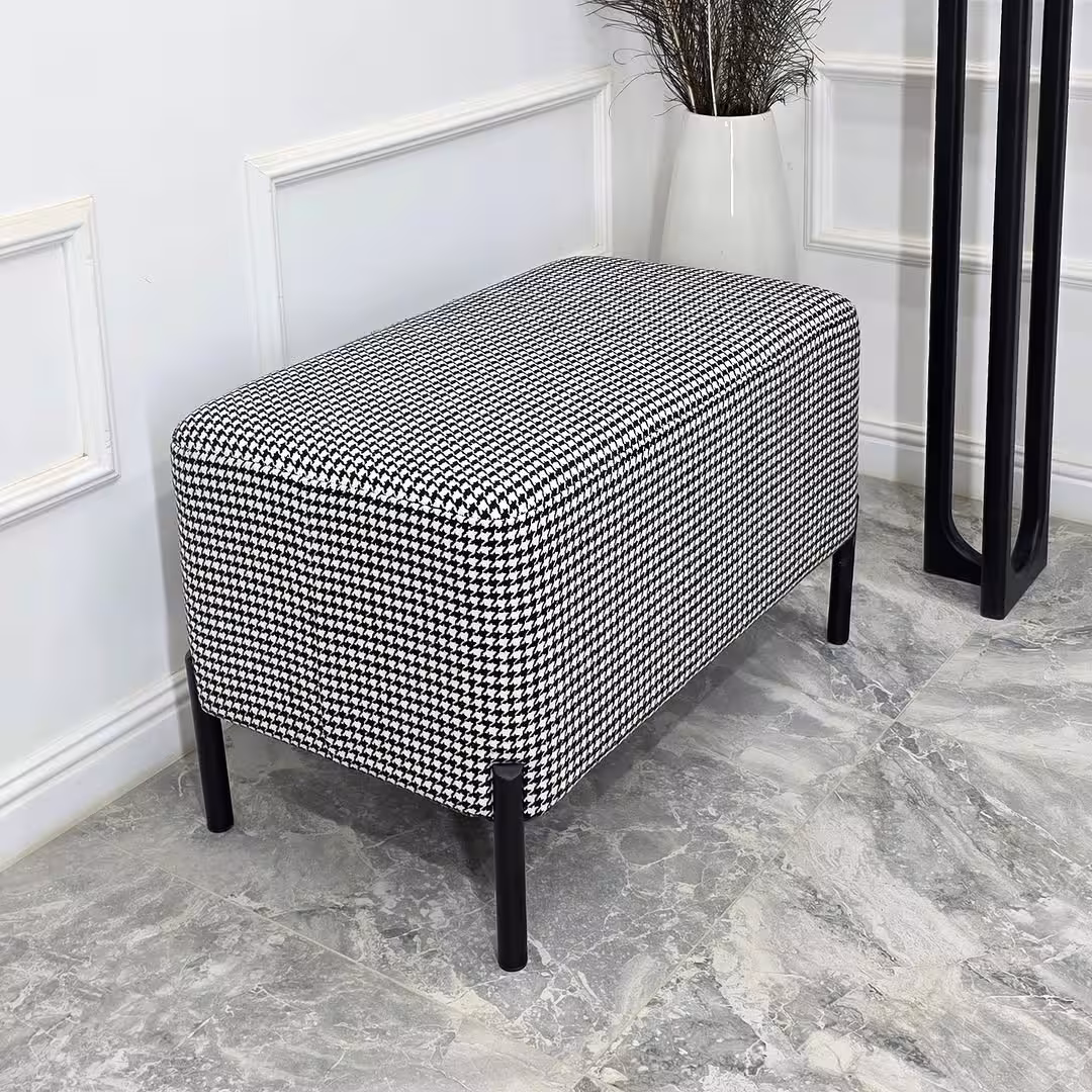 Minimalist Architectural Entryway Console Table and Houndstooth Bench Set
