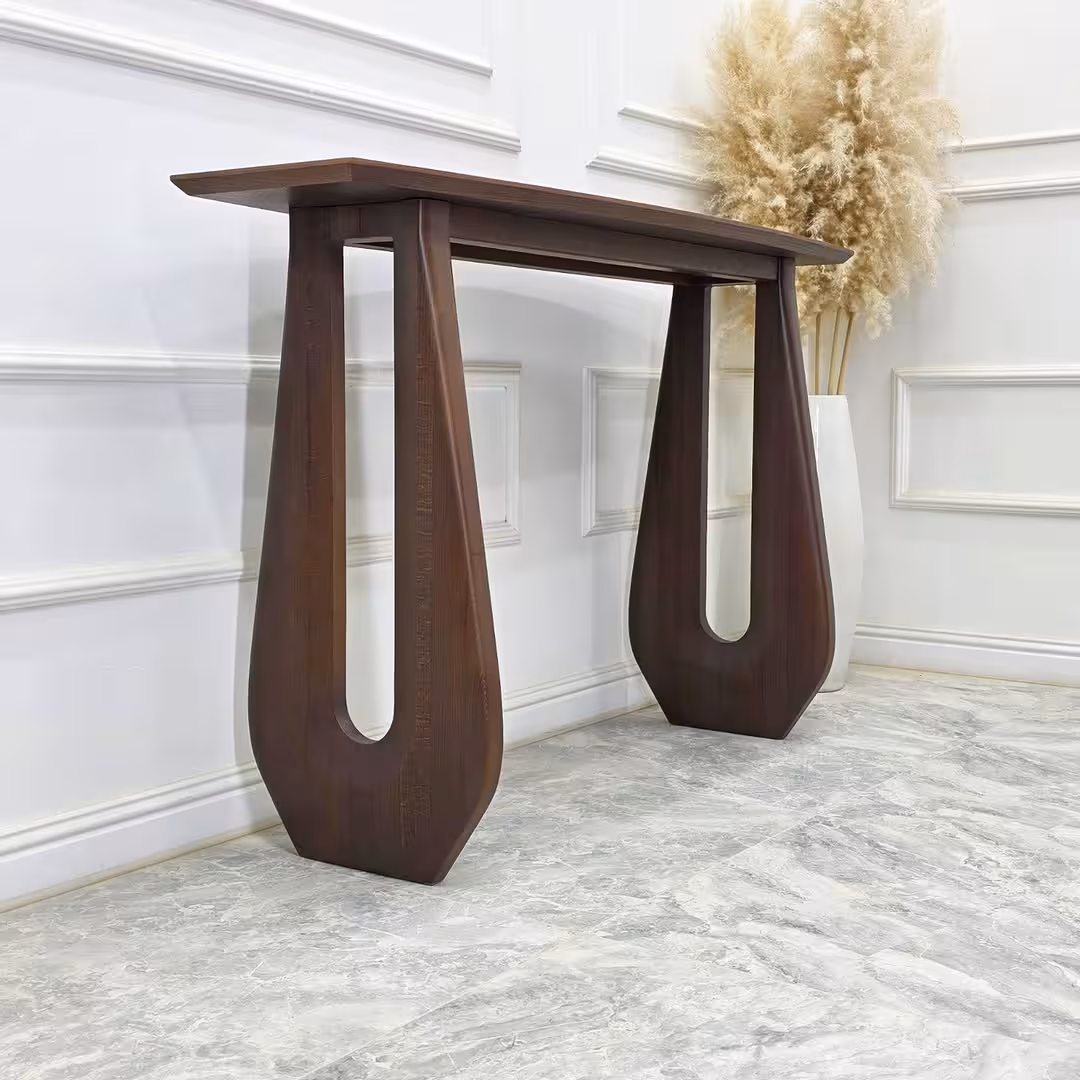 Sculptural Cutout Wood Entryway Console Table