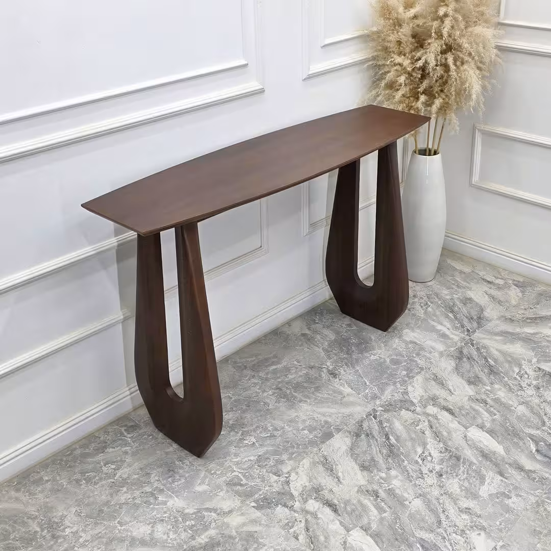 Sculptural Cutout Wood Entryway Console Table