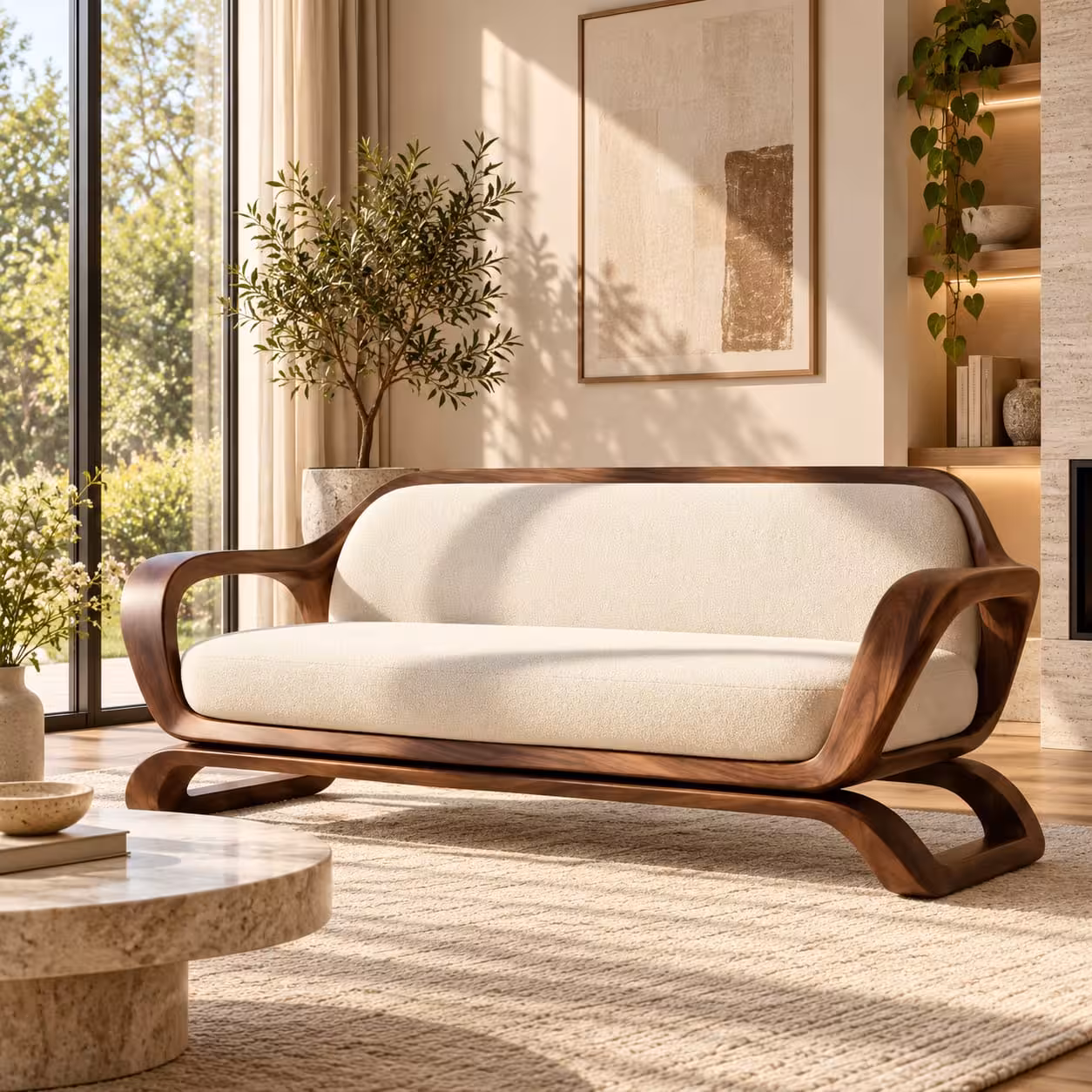 Premium Muringa Wood Sculptural Sofa