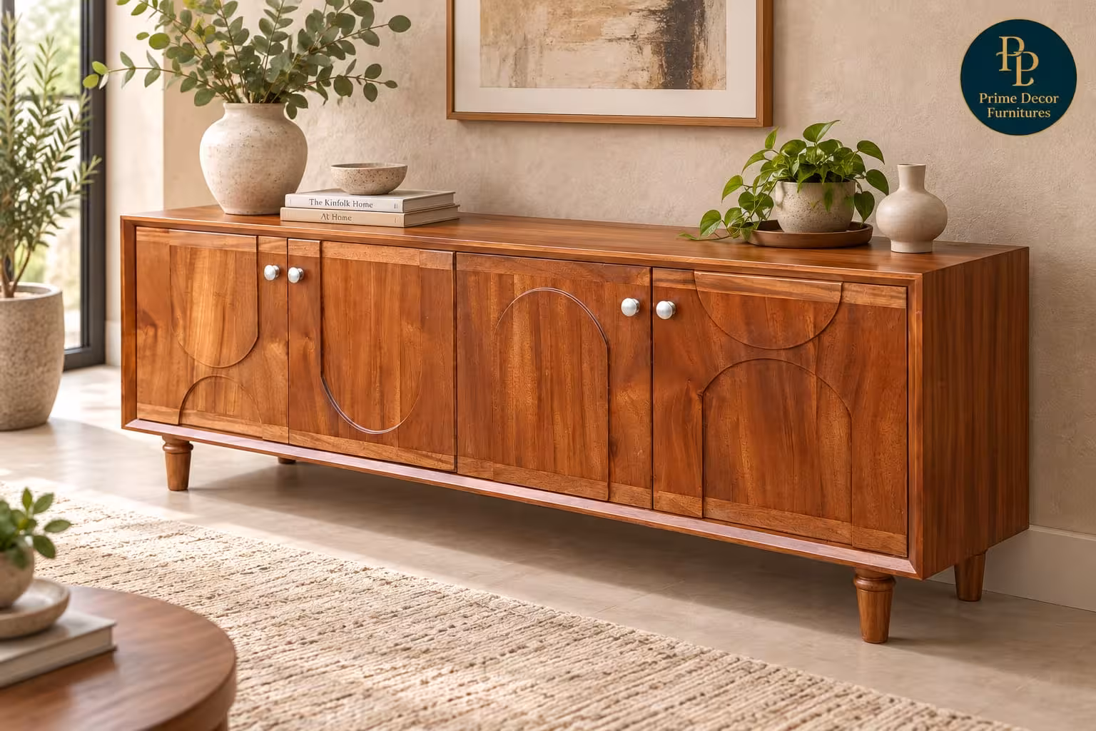 Geometric Mahogany TV Cabinet & Media Console