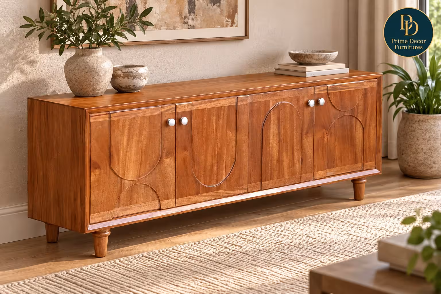 Geometric Mahogany TV Cabinet & Media Console