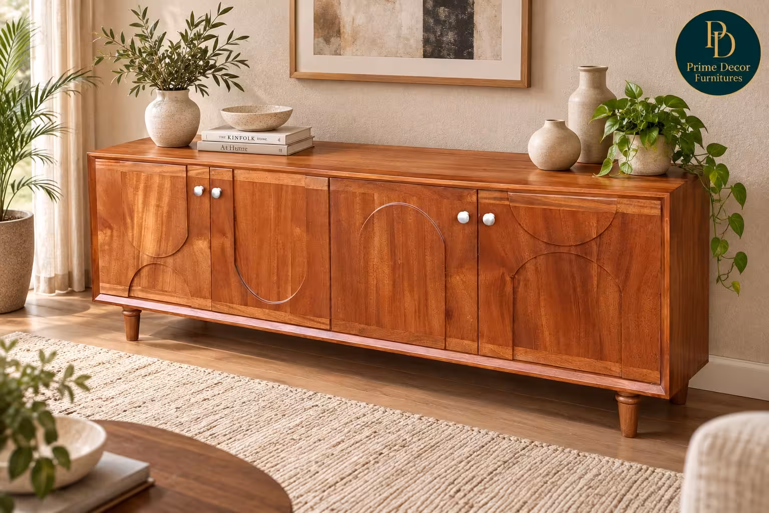 Geometric Mahogany TV Cabinet & Media Console