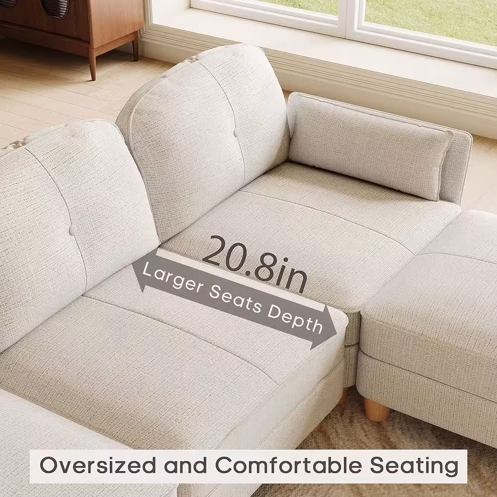 Luxurious U-Shaped Linen Sofa – Off-White