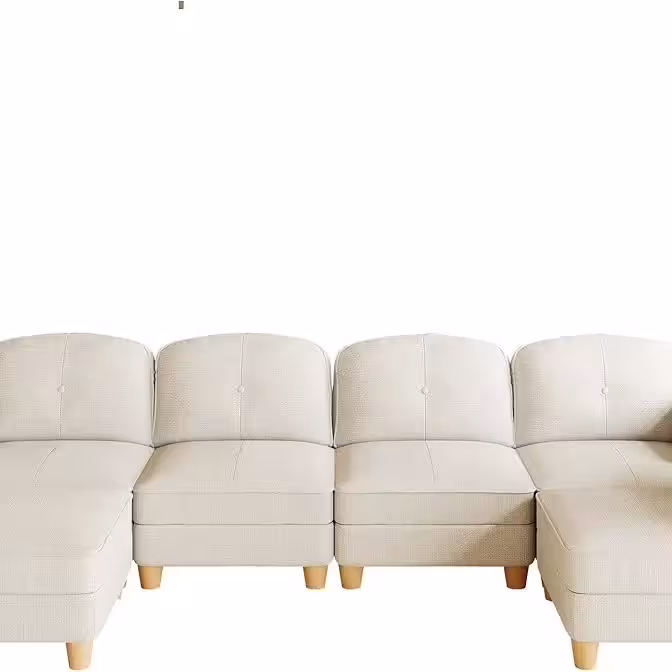 Luxurious U-Shaped Linen Sofa – Off-White