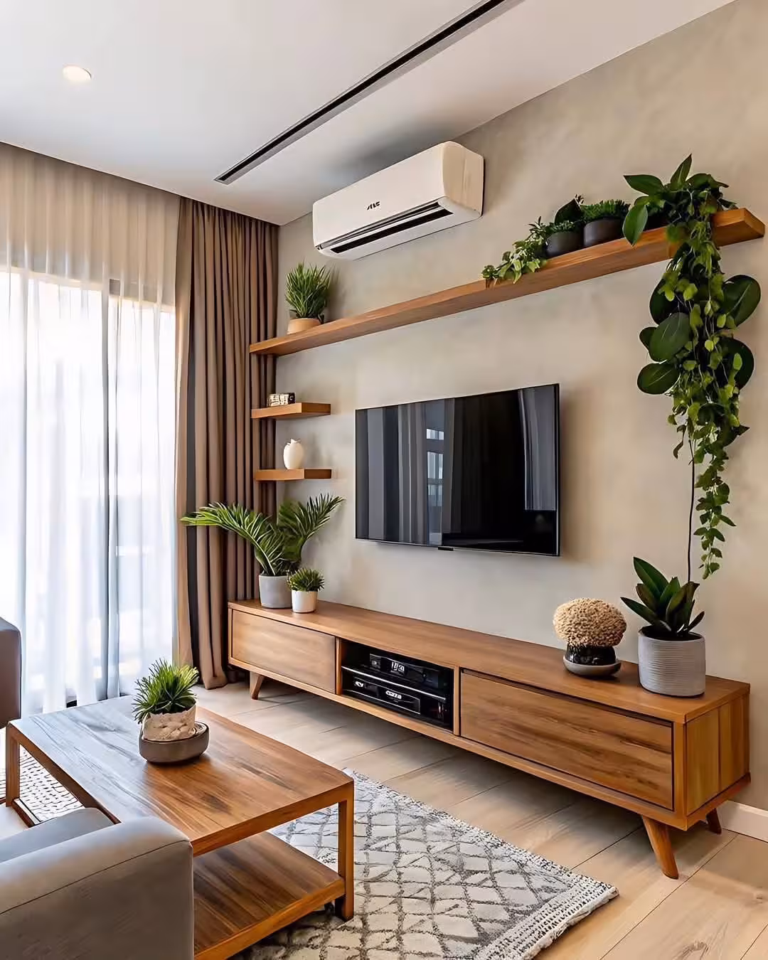 Stylish Modern Living Room Cabinet & Wall Wood Decor Unit