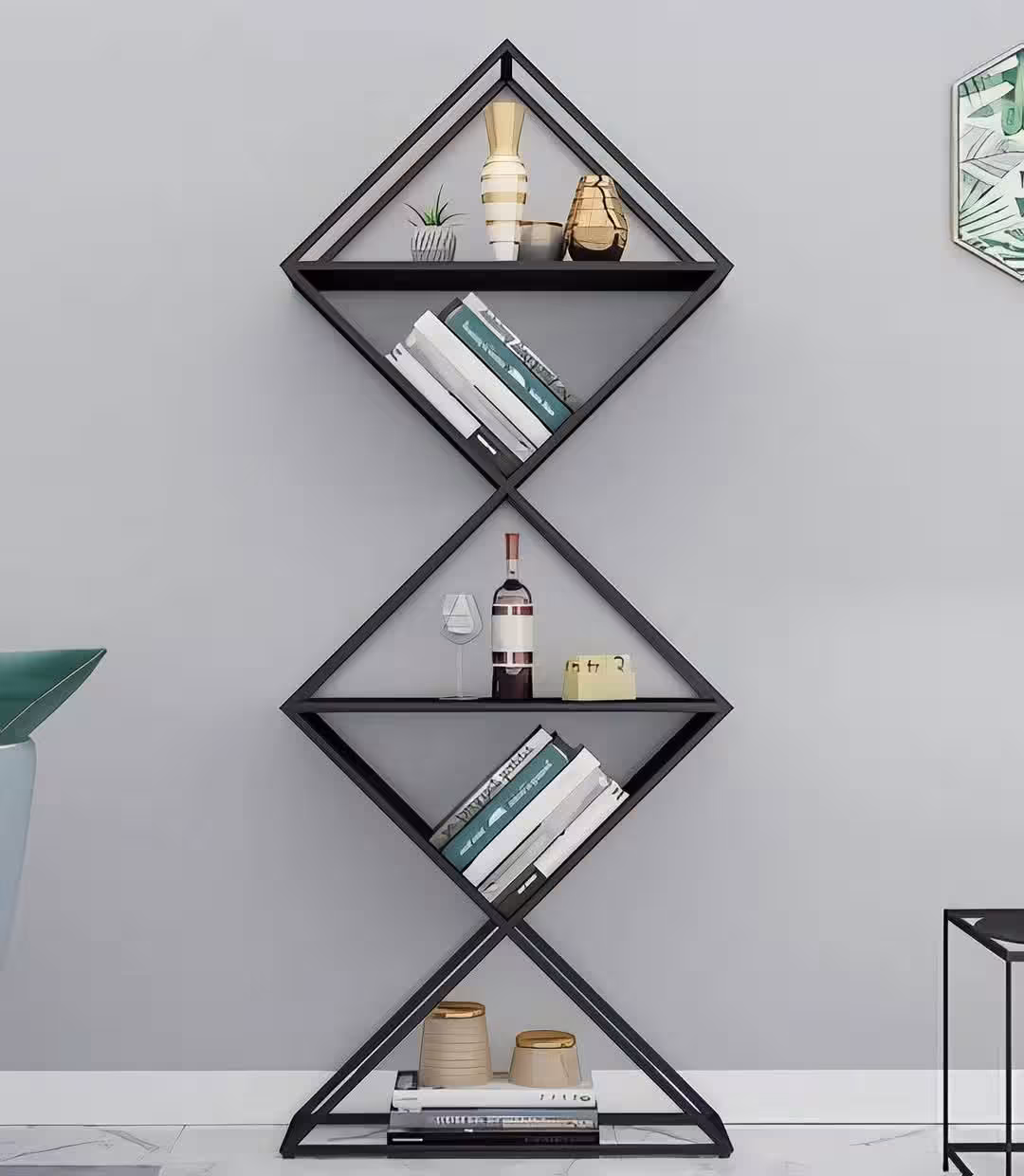 Modern Industrial Geometric Diamond Wall-Mounted Display Shelf